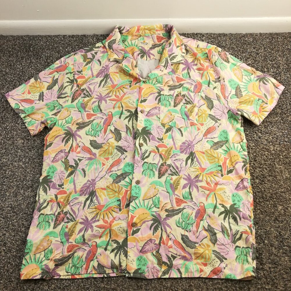 2024 Marine Layer Shirt Linen  Lyocell Camp Floral S/S Button Up Mens Large - Picture 2 of 10